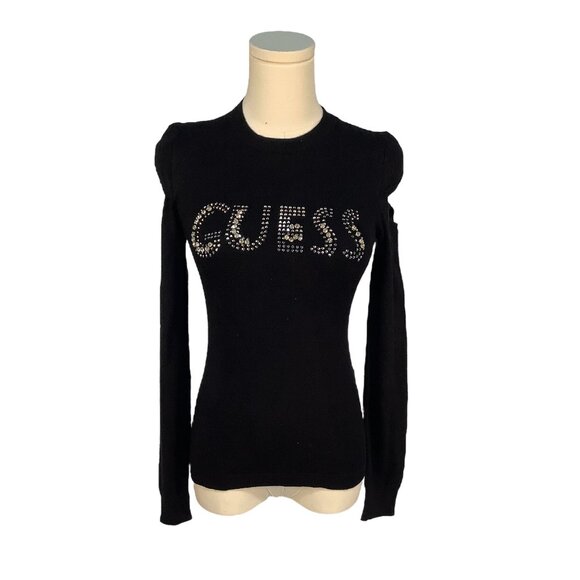 Guess Rhinestone Logo Front Sweater - Picture 1 of 4